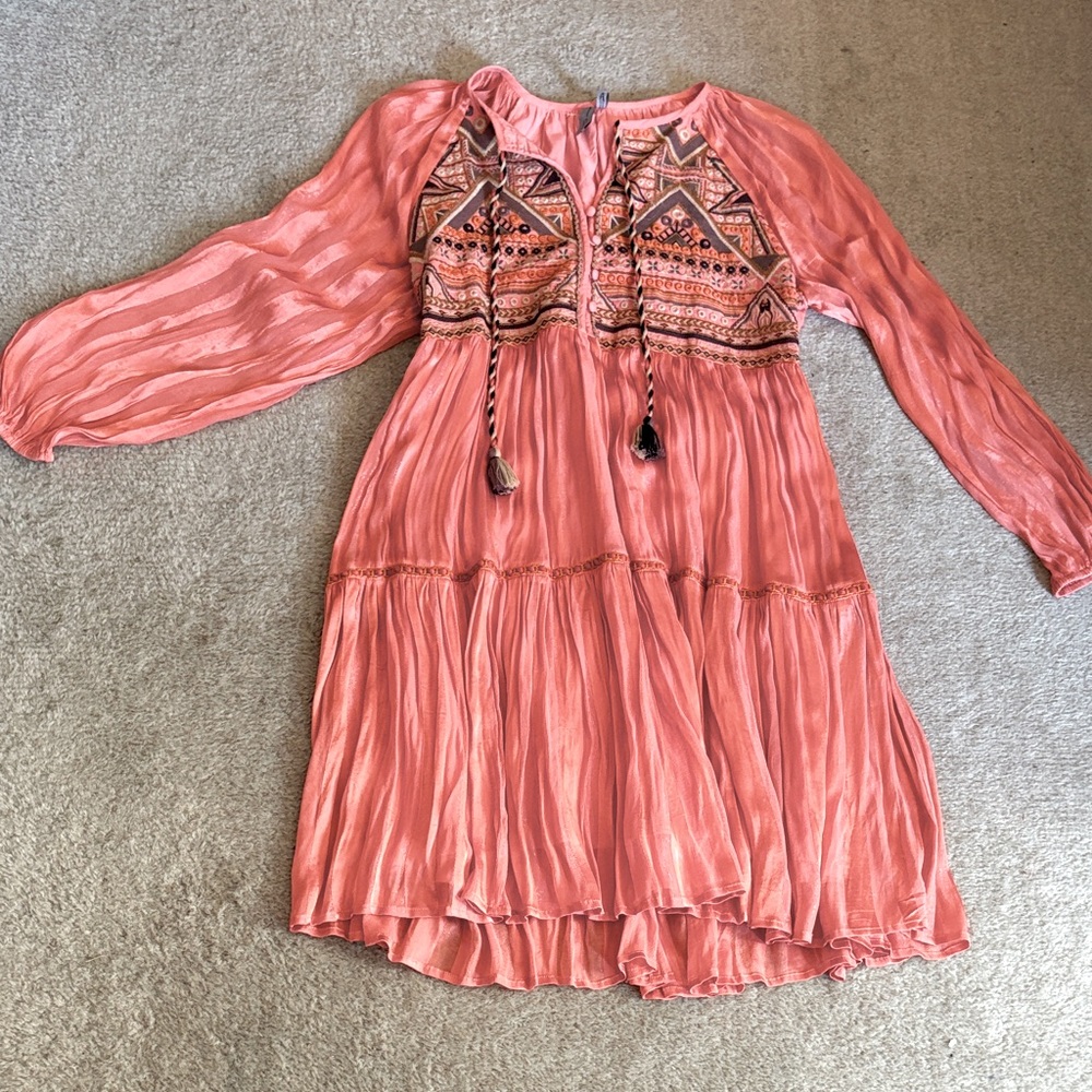 NWT Anthropologie Bl^nk Bohemian coral Boho Chic Dress M